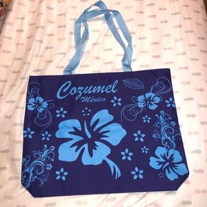 COZUMEL MEXICO FLORAL TOTE BAG PURPLE BLUE NEW WOW